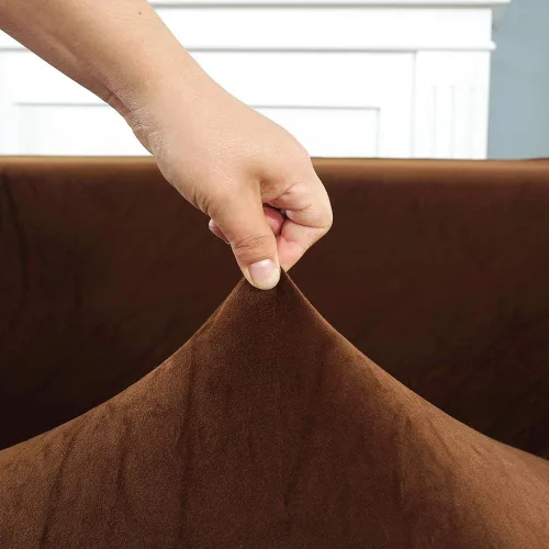 Vista 4 de ZPEE Funda elástica de felpa para sofá modular en forma de L, a prueba de polvo, protector de sofá para perro, cojín de sofá esquinero Marrón
