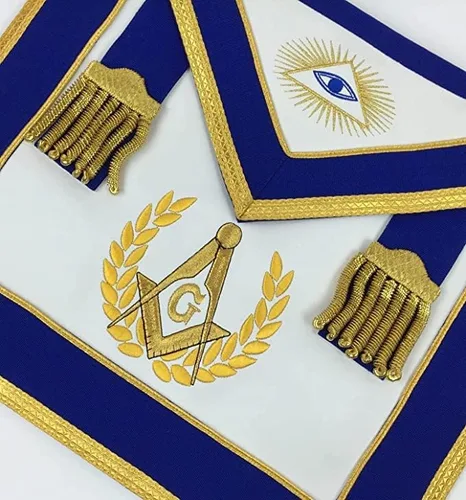 Vista 2 de Masonic Blue Lodge Master Mason - Juego de delantal, cuello, guanteletes (puños) Regalia Masonic (azul), Azul