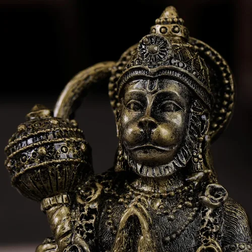 Vista 3 de Estatua hindú del Señor del Dios Volador-Hanuman - Figura mitológica Hanuman para el hogar Templo Mandir Decoración Estatua de mesa