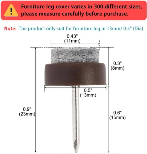 Vista 2 de uxcell Home Mesa Silla Muebles Patas Patas Protector de Piso 13mm/0.5" Diámetro 13mm/0.5" Dia Pack de 32 Marrón Oscuro