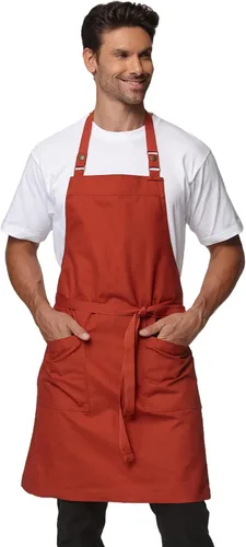 Vista 10 de Delantales de chef para hombres y mujeres con bolsillos grandes, delantal de lona, impermeable, profesional, con 2 bolsillos, 4251 GB