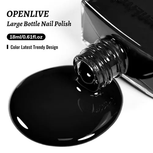 Vista 7 de OpenLive Esmalte de uñas negro de 0.6 fl oz, gran volumen, secado rápido, secado rápido y de larga duración, arte de uñas de color para bricolaje