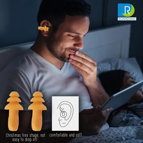 Vista 4 de RONYOUNG 100 pares de tapones para los oídos con cable, reutilizables, de silicona, cancelación de ruido para dormir para protección auditiva