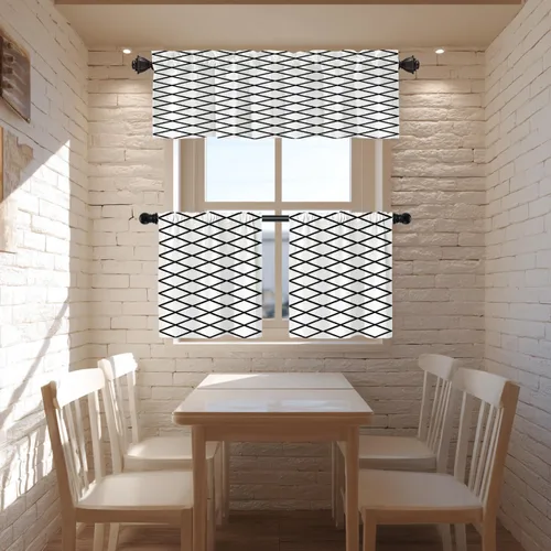 Vista 7 de Cortinas opacas de poliéster multicapa para cafetería, con diseño de diamantes, 2 unidades, 26 x 24 pulgadas
