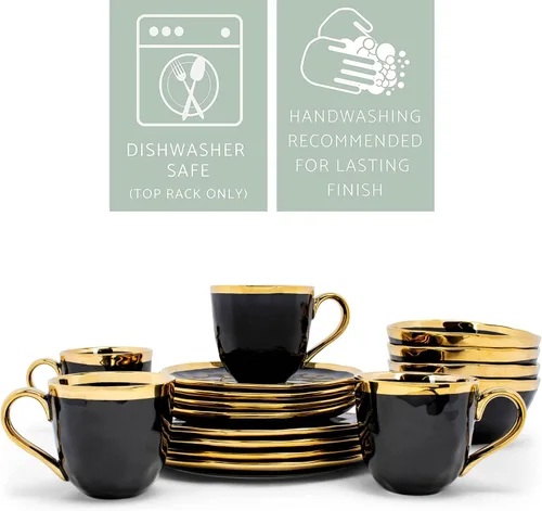 Vista 5 de Elanze Designs Juego de vajilla de 16 piezas de platos, tazones y tazas de porcelana cerámica con burbuja metálica - Servicio para 4, negro
