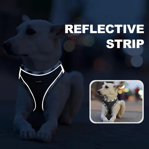 Vista 32 de haapaw - Arnés para perro con correa, arnés reflectante, ajustable y sin tirones para cachorros con chaleco acolchado grueso para perros Beige