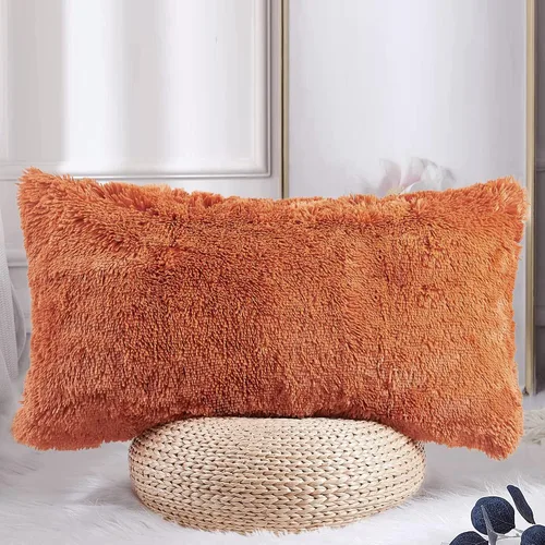 Vista 4 de Home Soft Things Fundas de almohada lanuda 2 piezas, naranja quemado, 14 x 26 pulgadas, cálida y acogedora funda de almohada decorativa de felpa