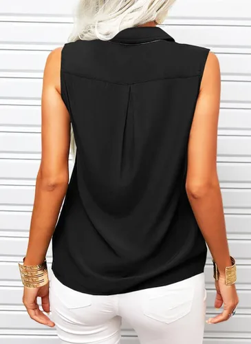 Vista 4 de Veatzaer Camisetas sin mangas con solapa sólida para mujer, camisas de verano con botones para oficina
