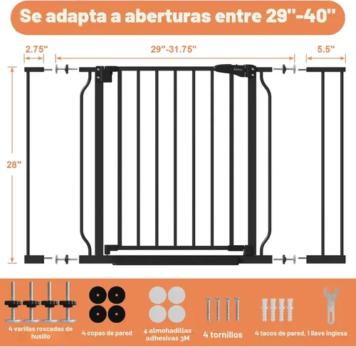 Vista 6 de Puerta de bebé para escaleras sin taladrar, puerta para perros de 29 a 40 pulgadas con cierre automático para interiores Doorways & Stairs