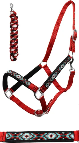 Vista 7 de CHALLENGER Nylon Horse Beaded Halter Nickle Plated Hardware w/Lead Rope Tack Blue 606175 Negro