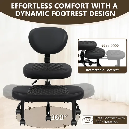 Vista 6 de AtHope - Silla de oficina ergonómica con patas cruzadas con ruedas - Altura ajustable para meditación, escritorio para TDAH y yoga - Diseño ancho