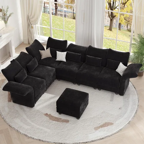 Vista 14 de LLappuil - Sofá seccional en forma de L con almacenamiento, sofás seccionales modulares beige de pana para sala de estar con brazos y respaldos Pana
