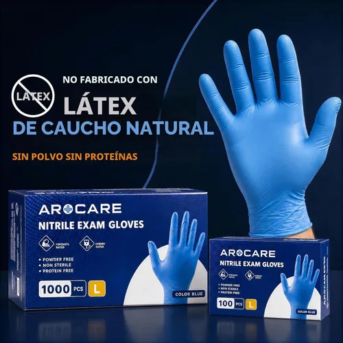 Vista 4 de AroCare Guantes de nitrilo, guantes desechables, cómodos, sin polvo, sin látex, 100-1000 guantes