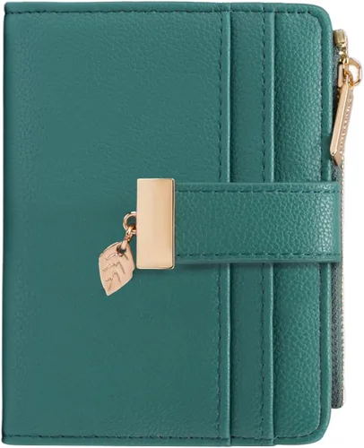 Vista 10 de Billetera pequeña para mujer, plegable, de piel suave, tarjetero con ventana de identificación, con cremallera, bolsillo para monedas, carteras