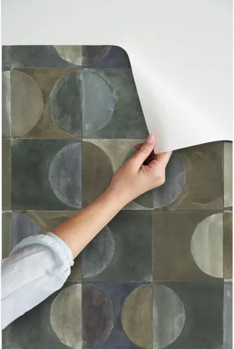 Vista 3 de Muestras de papel tapiz para despegar y pegar, azulejos de piedra, negro, marrón, verde, círculo, 70S, luna, neutro, papel tapiz extraíble por