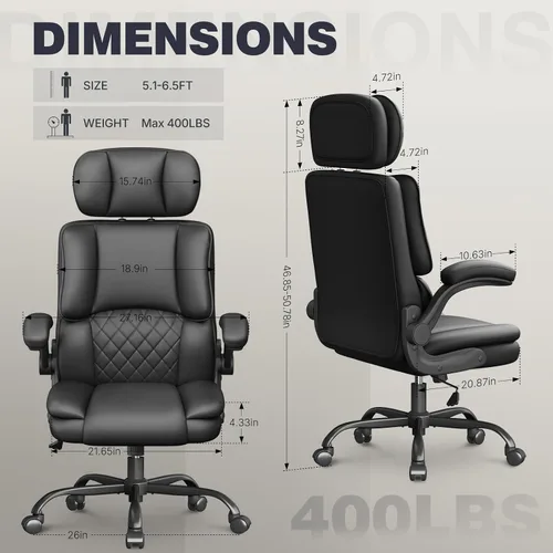 Vista 2 de Silla ergonómica de oficina ejecutiva, silla de computadora con reposacabezas ajustable, silla de escritorio de piel sintética, silla giratoria