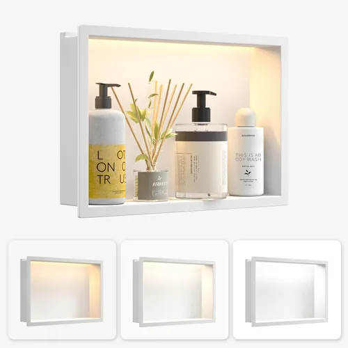 Vista 19 de Acero inoxidable Led Ducha Nicho 18"x12" Cepillado 3-Color LED
