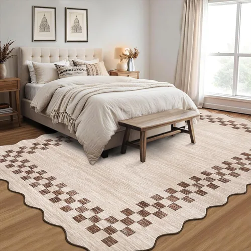 Vista 2 de GarveeHome Alfombra lavable de 5 x 7 pies para sala de estar, alfombra Beige festoneado