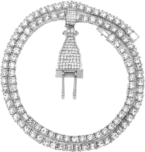 Vista 2 de Bling Hip Hop - Colgante de lujo cubierto con diamantes de imitación transparentes, pulsera cubana helada y juego de regalo de anillo brillante