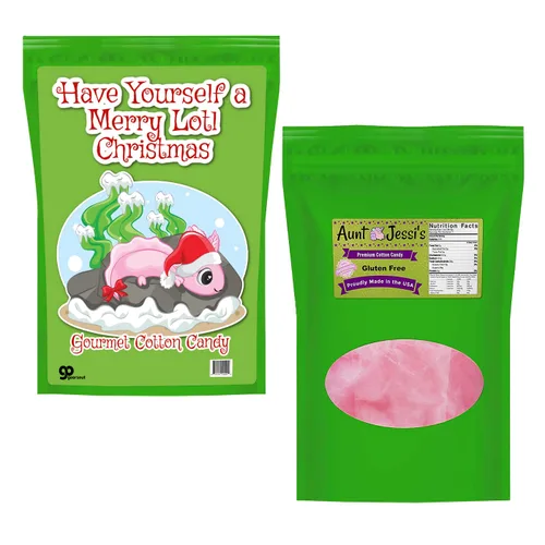 Vista 5 de Merry Lotl - Caramelo de algodón de Navidad – Regalos navideños para niños – Regalos para amantes de los ajolotes – Cesta de comida de Navidad
