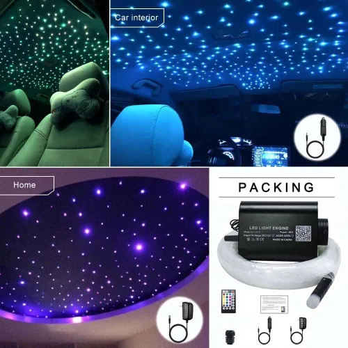 Vista 6 de Azimom - Kit de luz de techo cielo estrellado, LED RGBW fibra óptica musical con sensor de sonido 16W