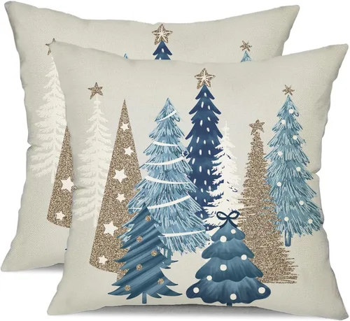 Vista 9 de DFXSZ Fundas de almohada de Navidad 16x16 pulgadas Juego de 2 fundas de almohada de árbol de Navidad decorativas en rojo para sofá de invierno Rojo