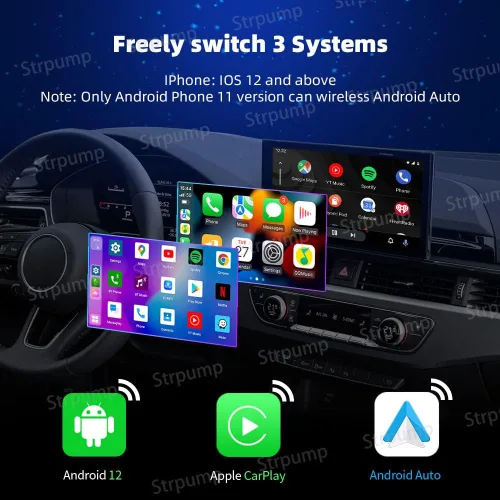 Vista 5 de Android 12.0 CarPlay Ai Box Wireless CarPlay Adaptador Convertir Android Auto Qualcomm Octa Core 4+64GB Google Play Store, Netflix, YouTube Online