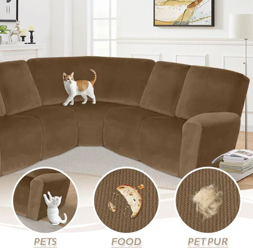 Vista 408 de Arfntevss Fundas de sofá seccional reclinable de terciopelo, Funda de sofá seccional de esquina para sofá reclinable, Funda elástica suave