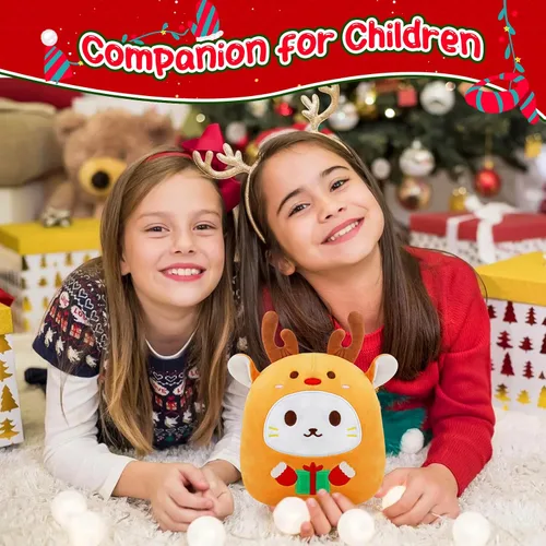Vista 4 de Peluche de reno de Navidad, almohada de reno de 10 pulgadas, lindo juguete de peluche suave, animales de peluche de Navidad para niños, niñas y niños