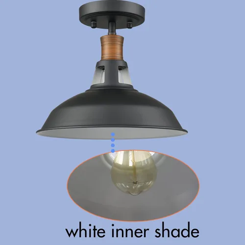 Vista 3 de CLAXY - Lámpara de techo industrial semiempotrada con pantalla de granero en blanco y negro Dimmable E26 Barn Ceiling Light Semi-flush Mount for