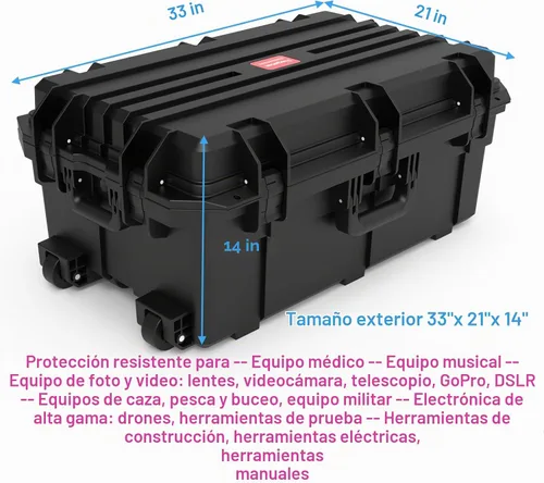 Vista 3 de Regetek Funda rígida impermeable, 33 x 21 x 14 pulgadas, funda para equipo con ruedas/espuma personalizable/mango retráctil para electrónica