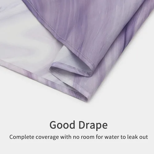 Vista 5 de MitoVilla Juego de cortinas de ducha de mármol morado, cortina de tela abstracta para decoración de baño, cortina estándar moderna para bañera
