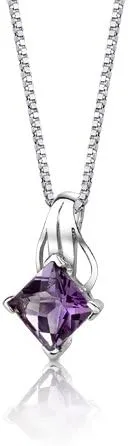 Vista 2 de Peora Collar con colgante solitario clásico de amatista para mujer, plata de ley 925, piedra preciosa natural, 2 quilates, corte princesa de 0.315