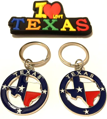 Vista 11 de Juego de 2 llaveros de recuerdo de Texas con imán para nevera con texto en inglés "I Love Texas", Diseño de horizonte de Dallas, Mediana