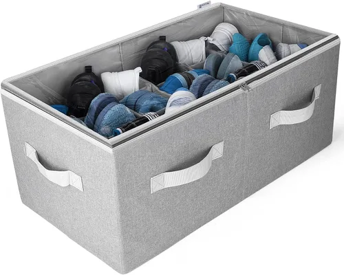 Vista 4 de Moteph Organizador de zapatos, solución de almacenamiento de armario con cubierta transparente y divisores ajustables para zapatos, bolsos, mantas