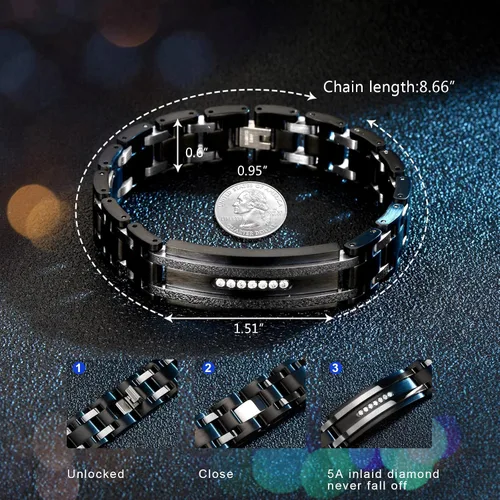 Vista 2 de Holizaly Pulsera curvada para hombre, chapado en iones negro y azul, regalos negros para hombres y mujeres, cumpleaños, día de San Valentín, joyas