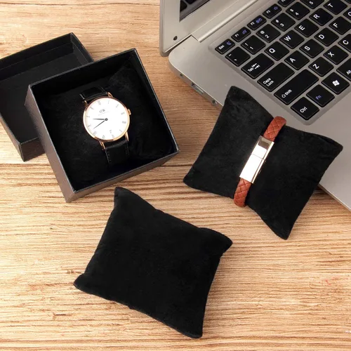 Vista 6 de 6 piezas de terciopelo pequeño brazaletereloj de almohada para joyas (negro)