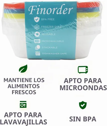 Vista 2 de Finorder Recipientes de comida con 4 compartimentos, recipientes para Color brillante: paquete de 3