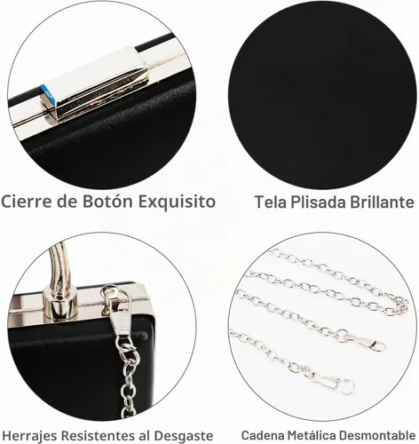 Vista 4 de Bolso de mano para mujer con cadena, elegante bolso de noche para bodas, bailes, cócteles y formales A Style 13-negro