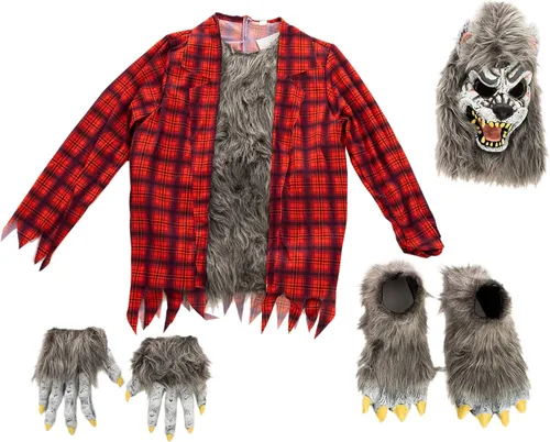 Vista 6 de Spooktacular Creations Disfraz de hombre lobo de Halloween para niños con máscara, guantes y zapatos para fiestas de disfraces de Halloween
