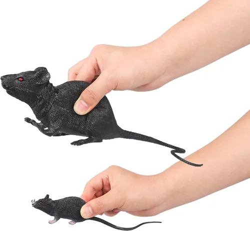 Vista 2 de Ratón de rata falsa para Halloween, ratón de plástico realista, bromas falsas, ratas chirriantes, espeluznantes, espeluznantes, espeluznantes