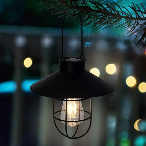 Vista 3 de pearlstar Lámpara Solar Colgante para Exterior, Lámpara de Metal con Bombilla Edison Blanca Cálida, Diseño para Jardín, Patio, Porche, Decoración