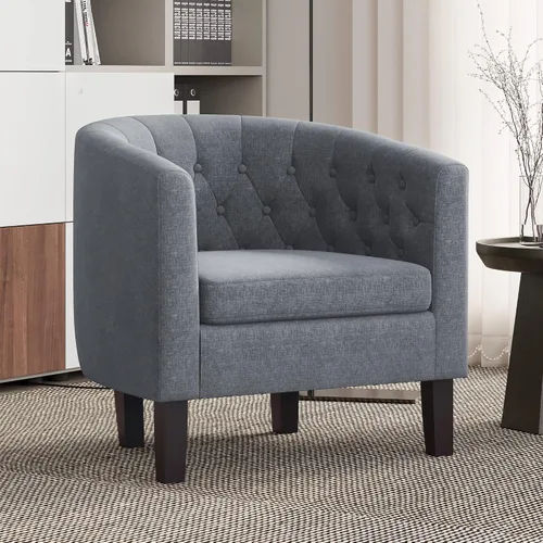 Vista 7 de BELLEZE Sillas de acento negras para sala de estar, elegante silla de brazo tapizada con respaldo capitoné en forma de barril, silla de club