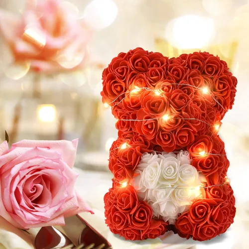 Vista 3 de rose bear Regalos para el día de San Valentín para ella regalos de oso de flores de rosas para niñas mujeres madres novias oso de peluche de rosas