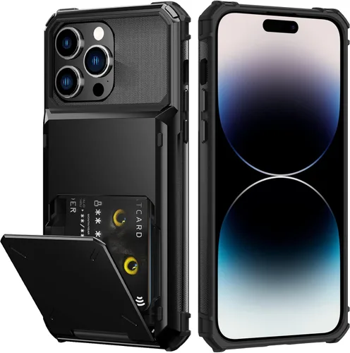 Vista 22 de Nvollnoe Funda para iPhone 14 con tarjetero [almacena 5 tarjetas] Funda tipo cartera de doble capa resistente a prueba de golpes con ranura oculta