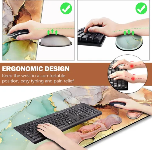 Vista 3 de ARTSO - Alfombrilla de mouse extendida mejorada para juegos, reposamuñecas para teclado, juego de alfombrillas de mouse con soporte para muñeca Arte