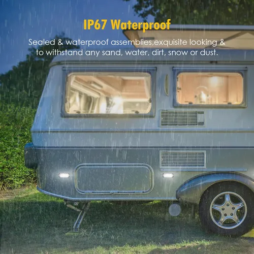 Vista 9 de Partsam 4 luces LED blancas de 4.4 pulgadas, 24 luces LED laterales de remolque, IP67, carcasa de aluminio, impermeable, para montaje en superficie