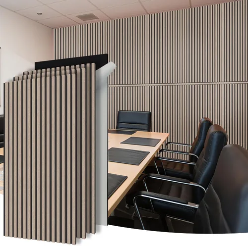 Vista 22 de WoveN SounD Slat Acousitc - Paneles de pared de 48 x 24 pulgadas, chapa de madera, decoración de pared a prueba de sonido, diseño autoadhesivo