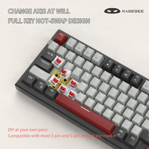 Vista 5 de MageGee Teclado mecánico, teclado de videojuegos con cable Star Sky retroiluminado ultra delgado con interruptores azules, 98 teclas para PC