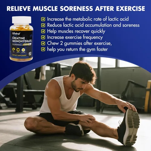 Vista 3 de Gomitas de monohidrato de creatina para hombres y mujeres, suplemento de creatina de 1500 mg para ganancia muscular, más fuerza y recuperación más